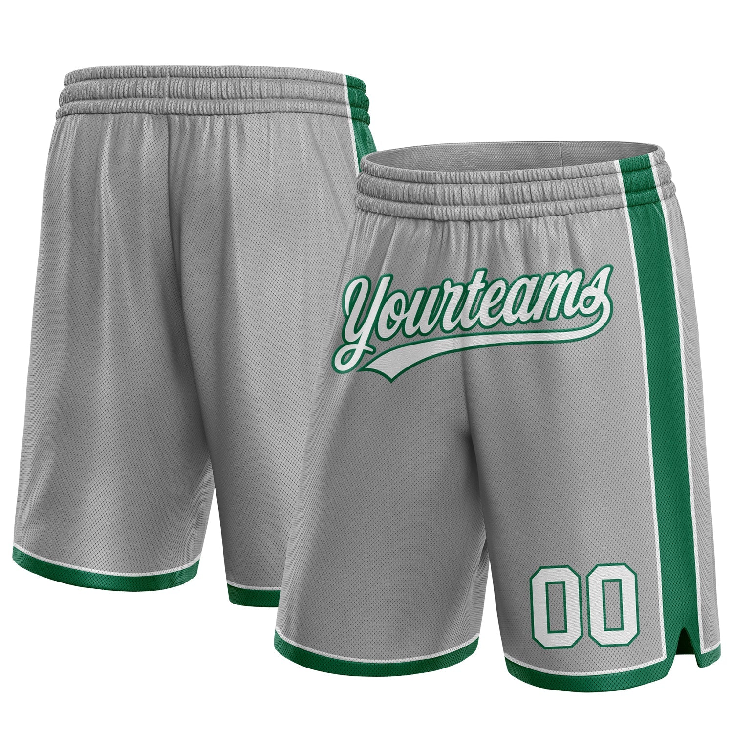 Custom Gray White-Kelly Green Authentic Basketball Shorts - Main View