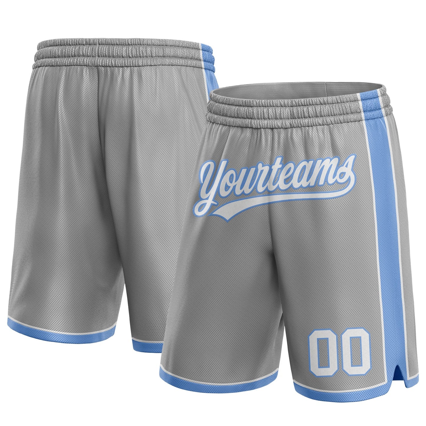 Custom Gray White-Light Blue Authentic Basketball Shorts - Main View