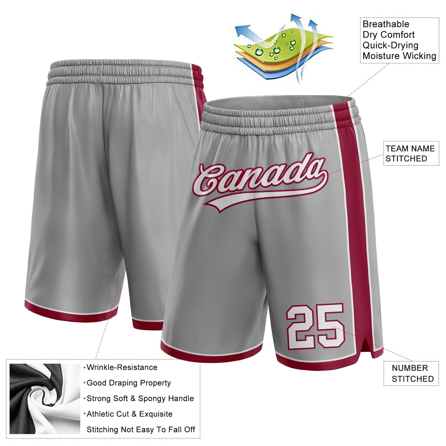 Custom Gray White-Maroon Authentic Basketball Shorts view 2