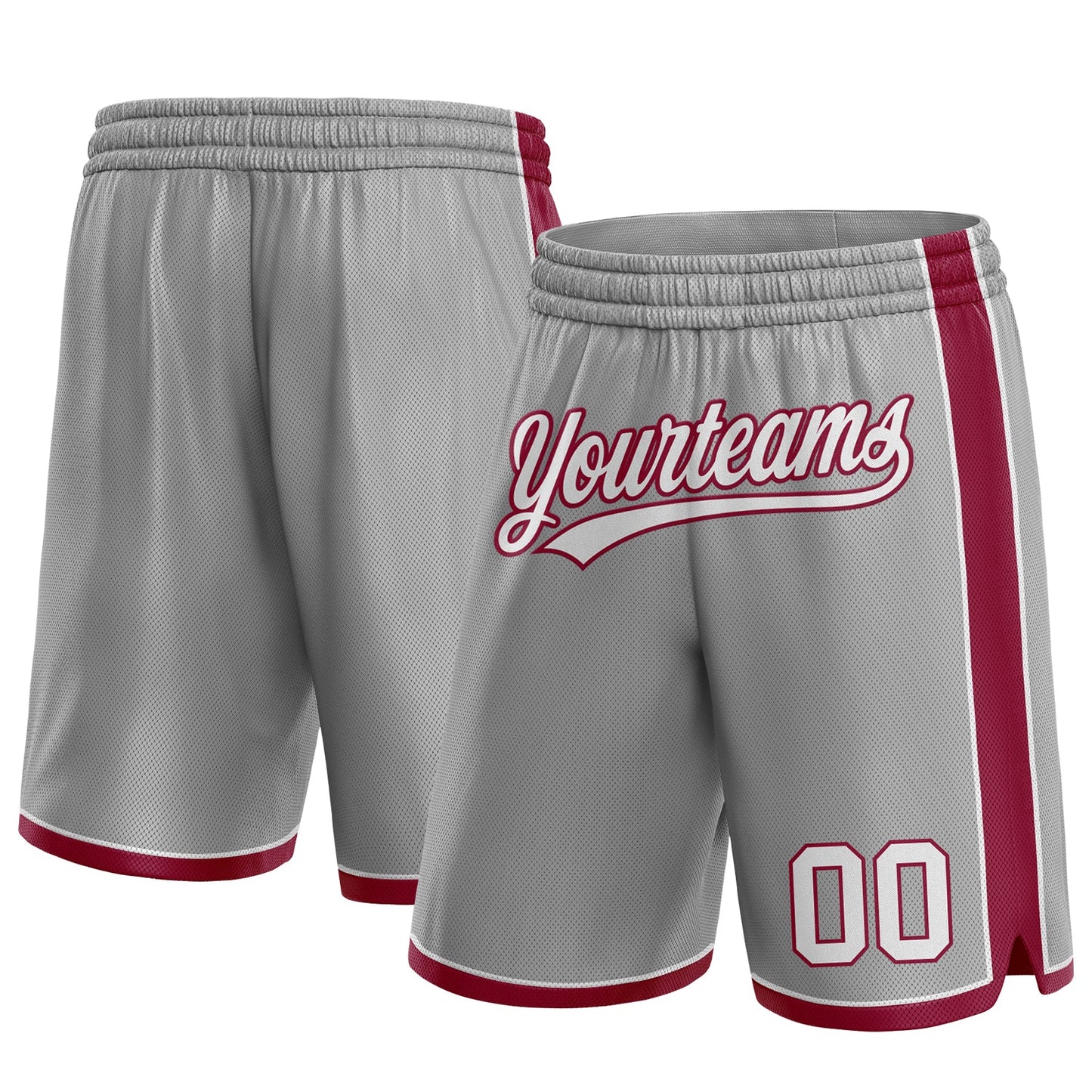 Custom Gray White-Maroon Authentic Basketball Shorts - Main View