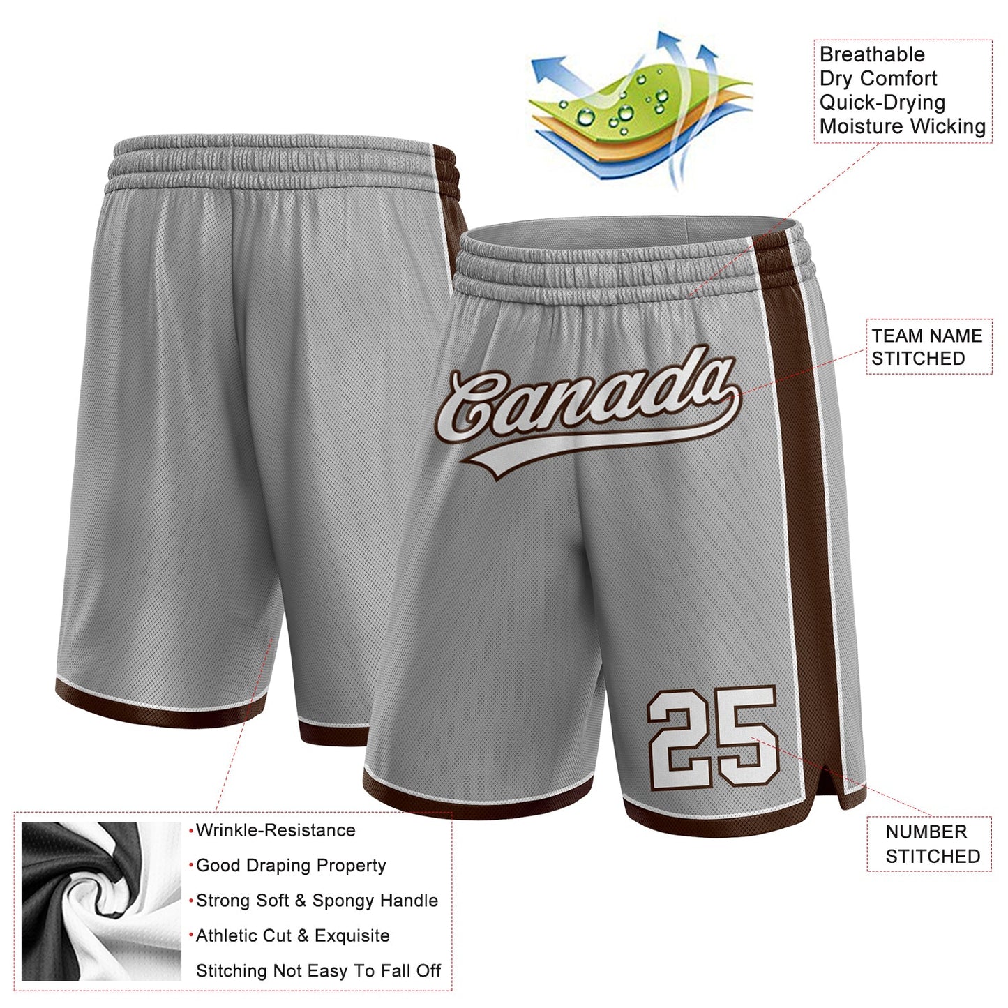Custom Gray White-Brown Authentic Basketball Shorts view 2