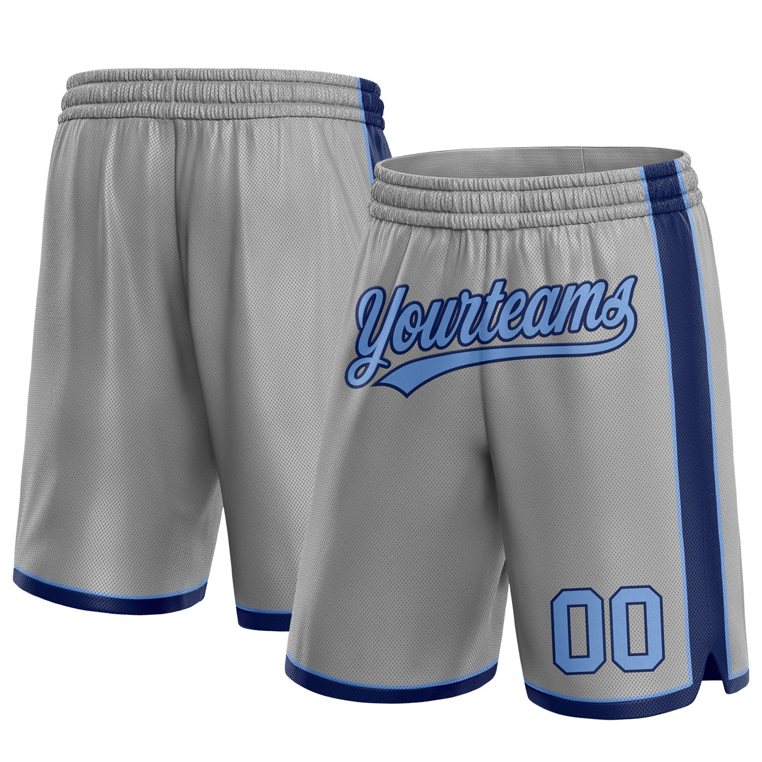 Custom Gray Light Blue-Navy Authentic Basketball Shorts - Main View