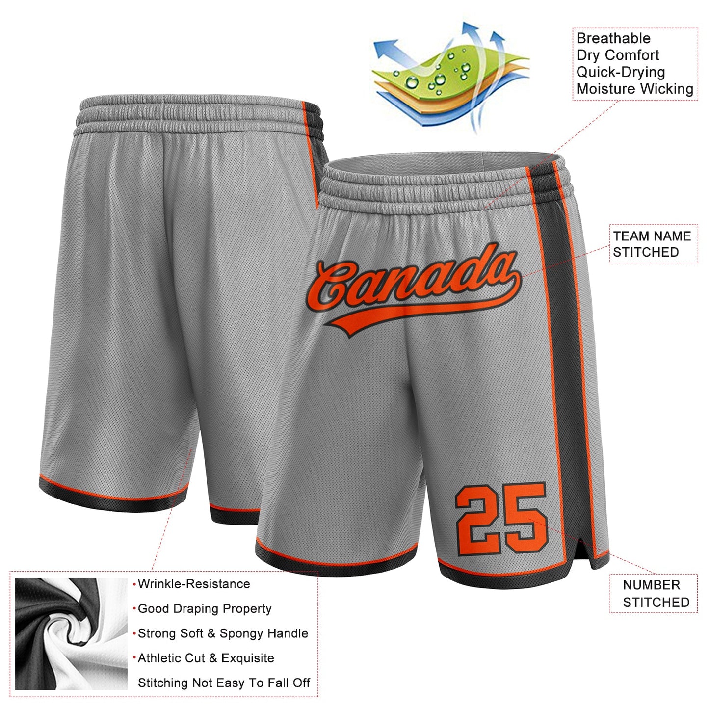 Custom Gray Orange-Black Authentic Basketball Shorts view 2
