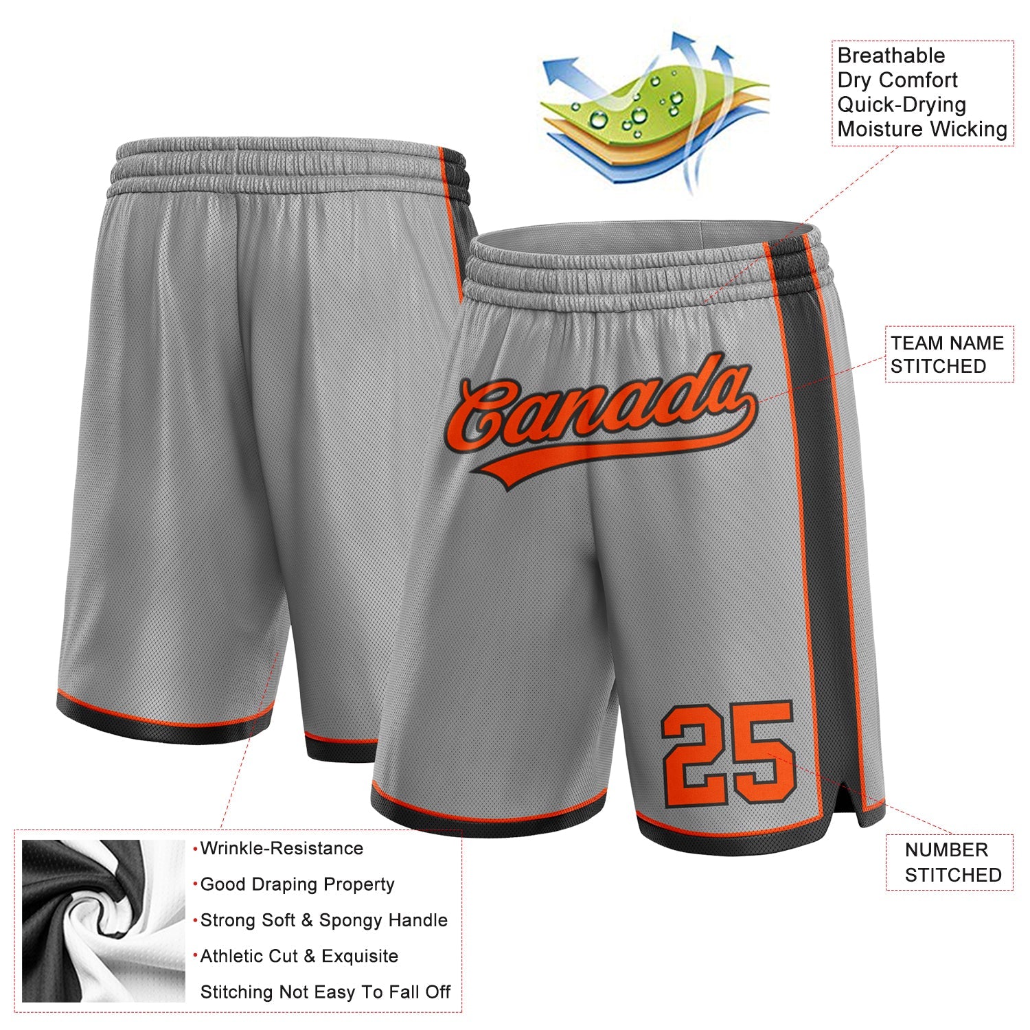 Custom Gray Orange-Black Authentic Basketball Shorts view 2