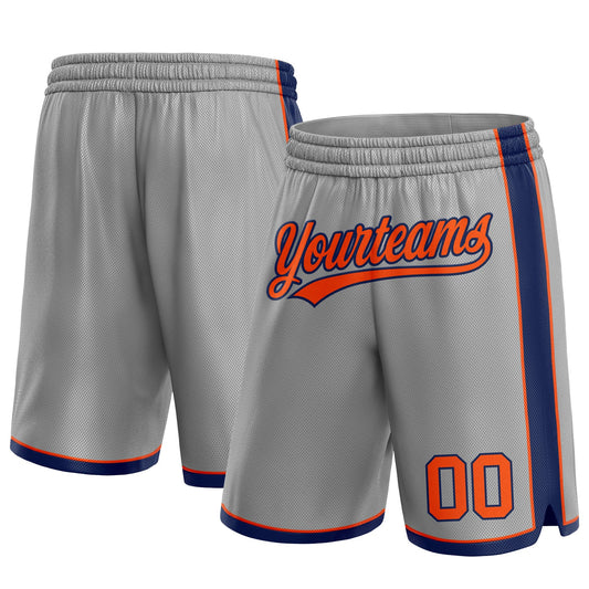 Custom Gray Orange-Navy Authentic Basketball Shorts - Main View