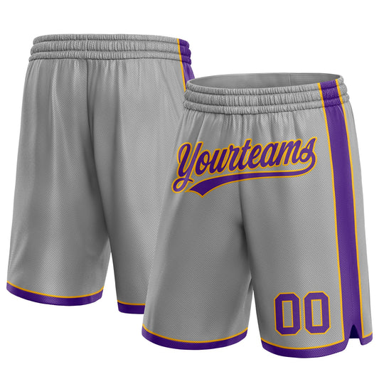 Custom Gray Purple-Gold Authentic Basketball Shorts - Main View