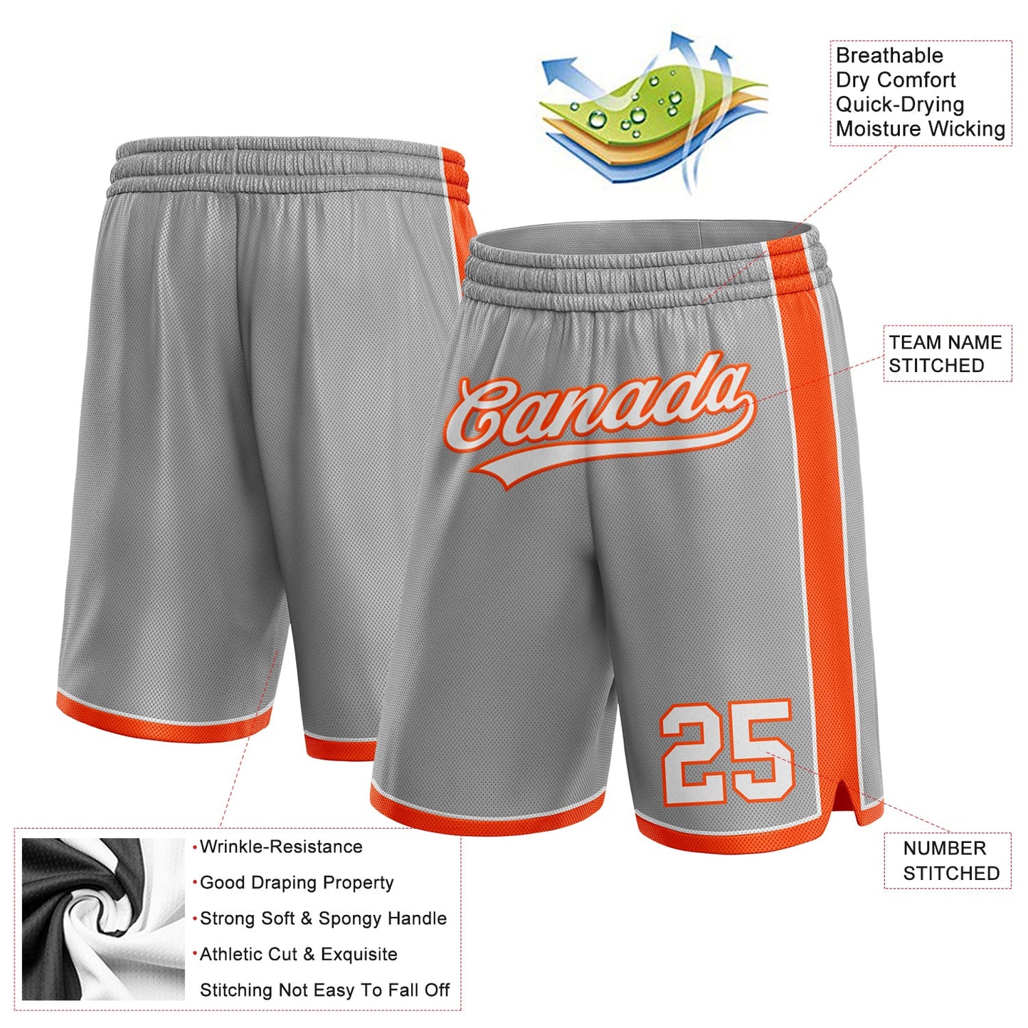 Custom Gray White-Orange Authentic Basketball Shorts view 2