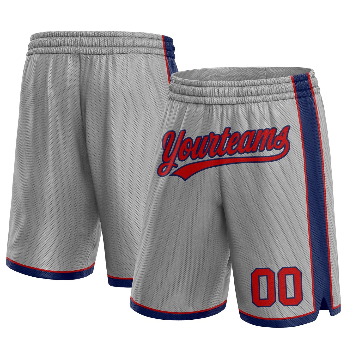Custom Gray Red-Navy Authentic Basketball Shorts - Main View