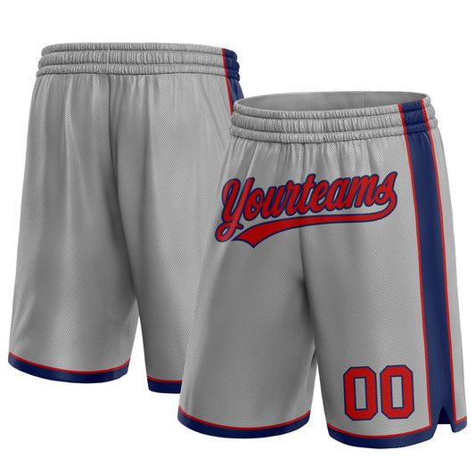 Custom Gray Red-Navy Authentic Basketball Shorts - Main View