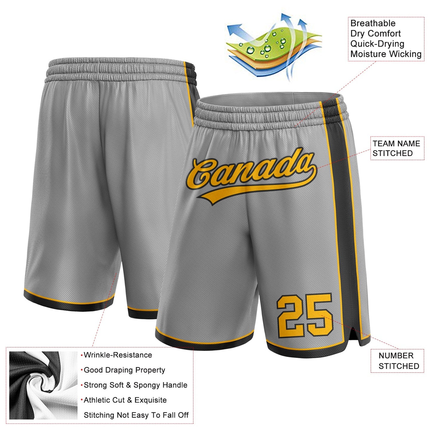 Custom Gray Gold-Black Authentic Basketball Shorts view 2