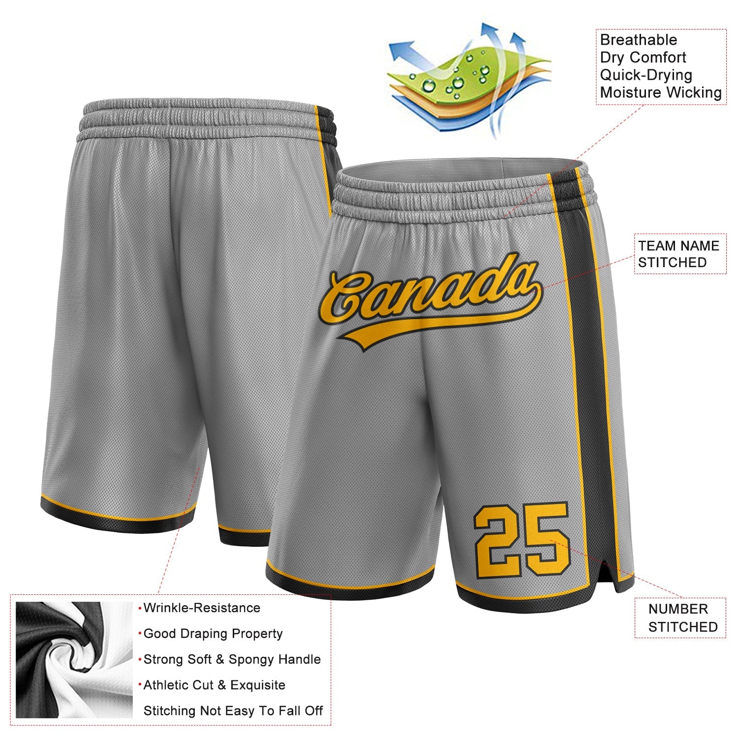 Custom Gray Gold-Black Authentic Basketball Shorts view 2