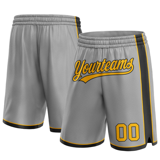 Custom Gray Gold-Black Authentic Basketball Shorts - Main View