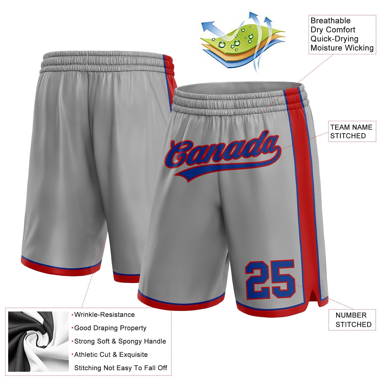 Custom Gray Royal-Red Authentic Basketball Shorts view 2