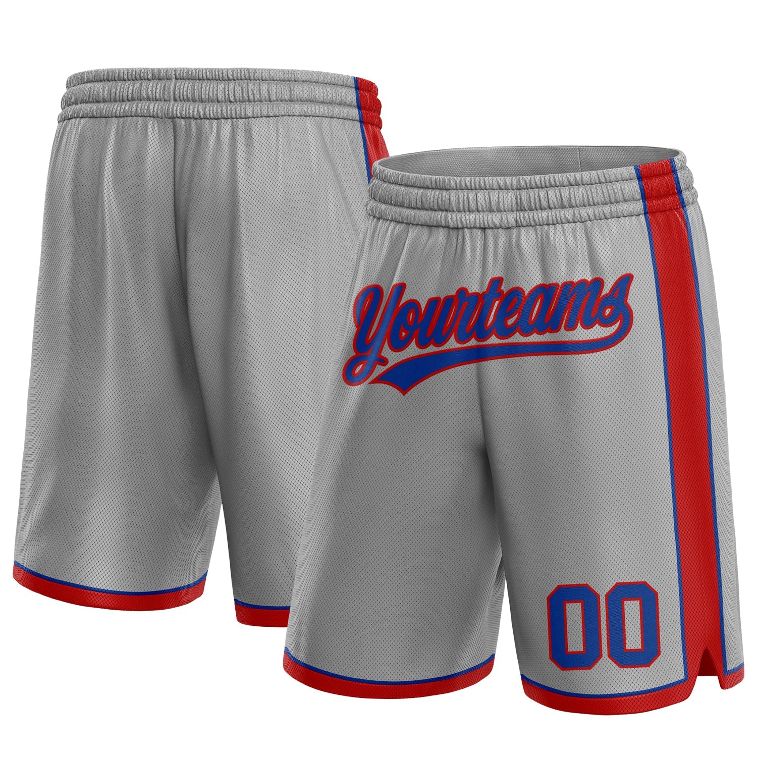 Custom Gray Royal-Red Authentic Basketball Shorts - Main View
