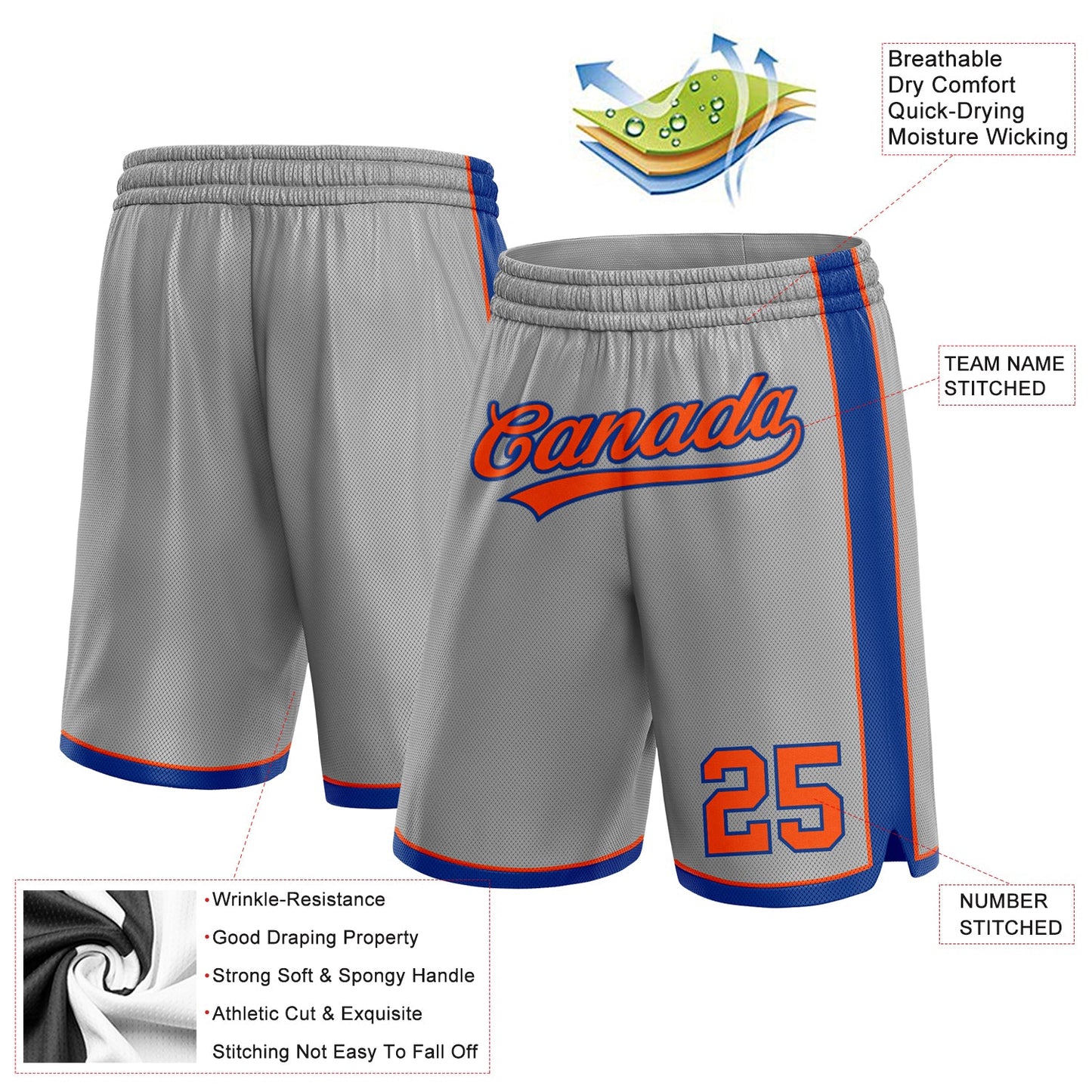 Custom Gray Orange-Royal Authentic Basketball Shorts view 2