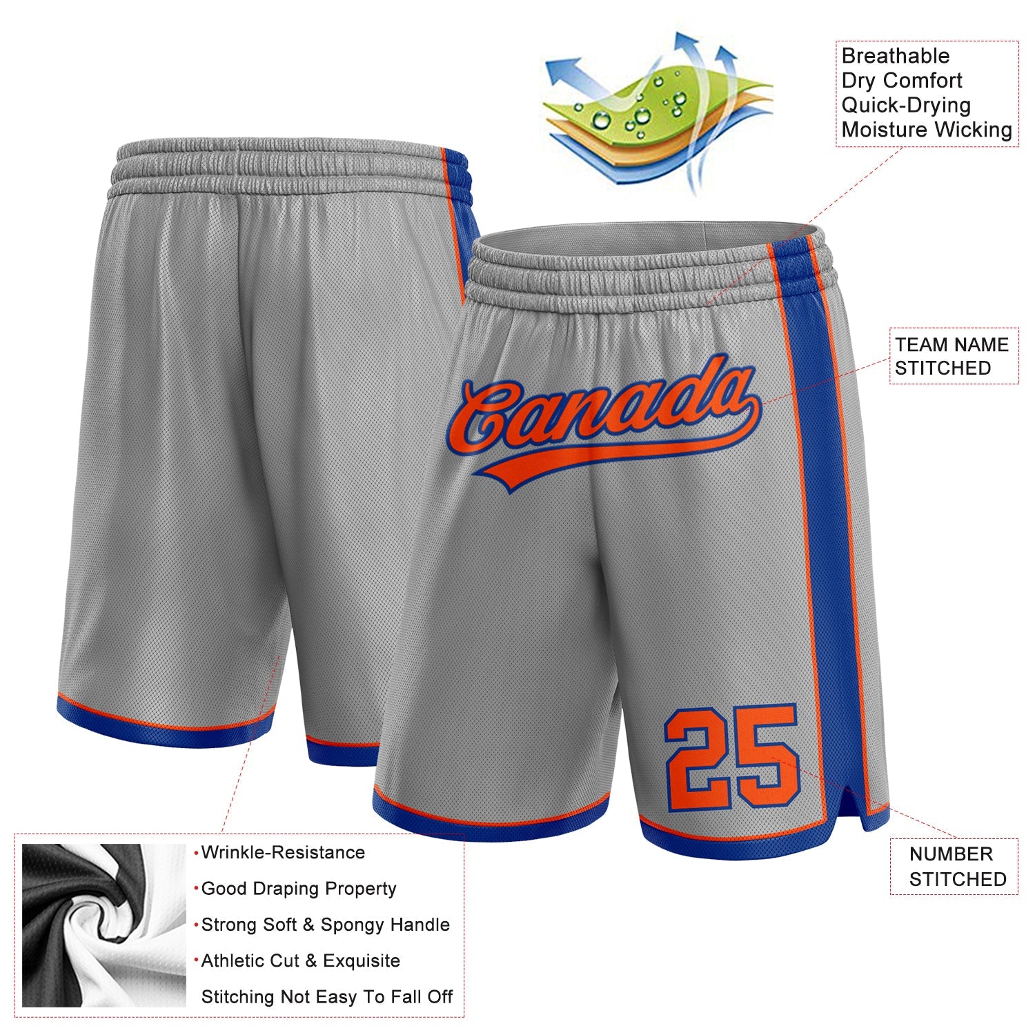 Custom Gray Orange-Royal Authentic Basketball Shorts view 2