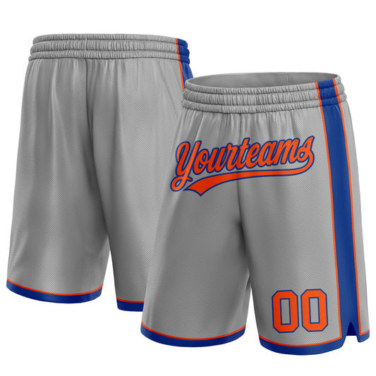 Custom Gray Orange-Royal Authentic Basketball Shorts - Main View