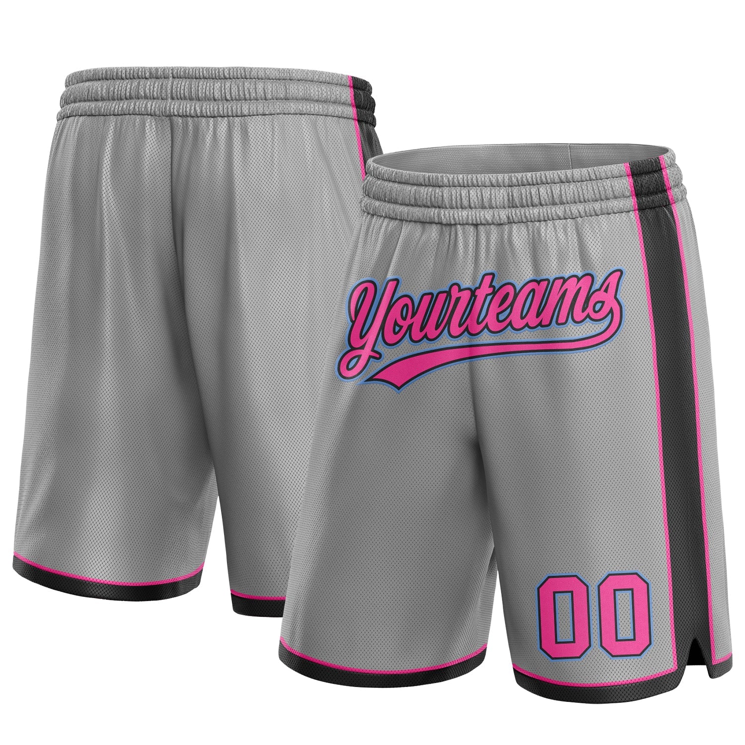 Custom Gray Pink Black-Light Blue Authentic Basketball Shorts - Main View