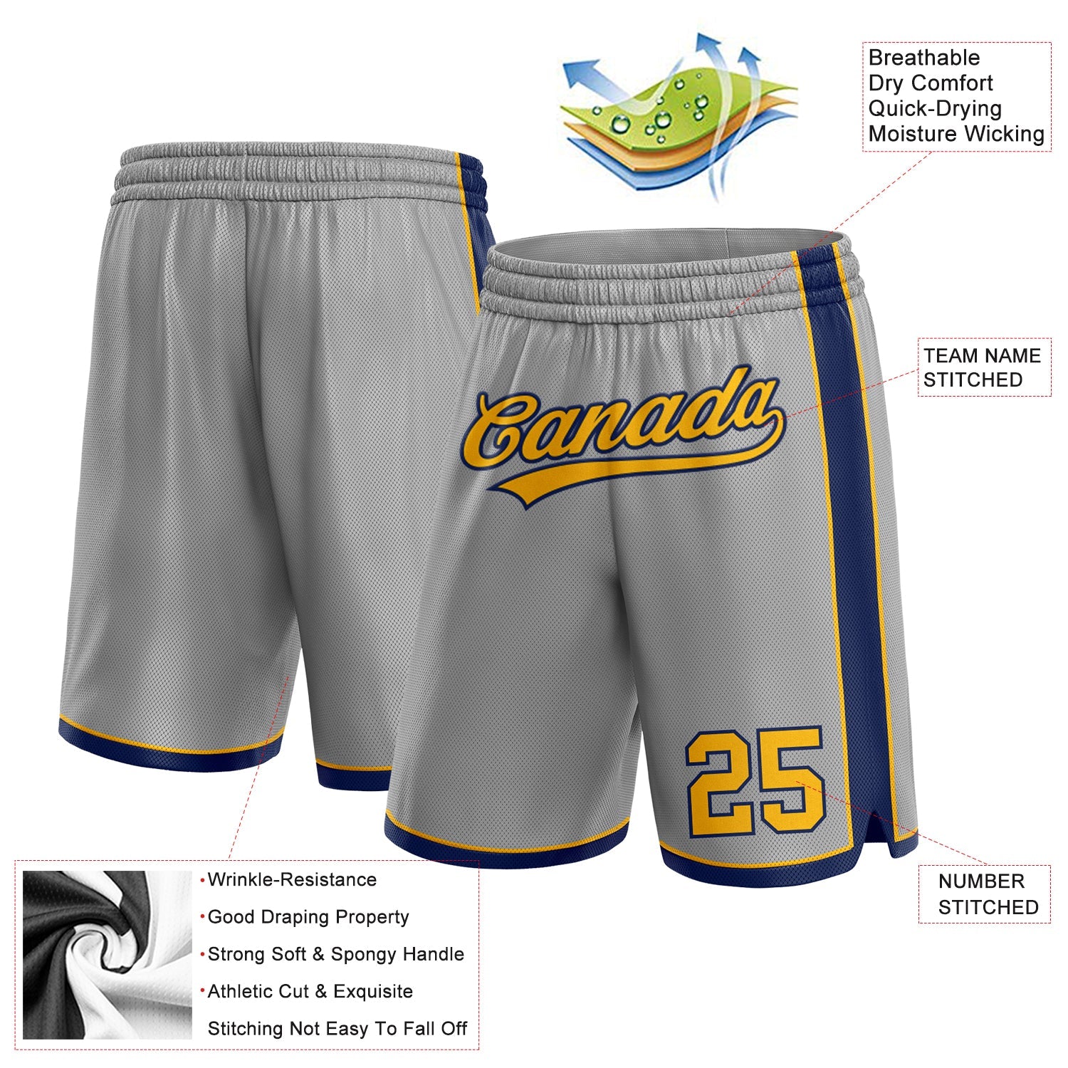 Custom Gray Gold-Navy Authentic Basketball Shorts view 2
