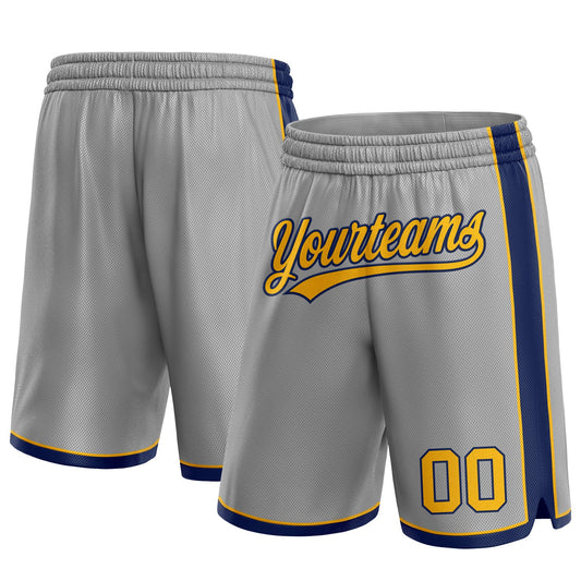 Custom Gray Gold-Navy Authentic Basketball Shorts - Main View