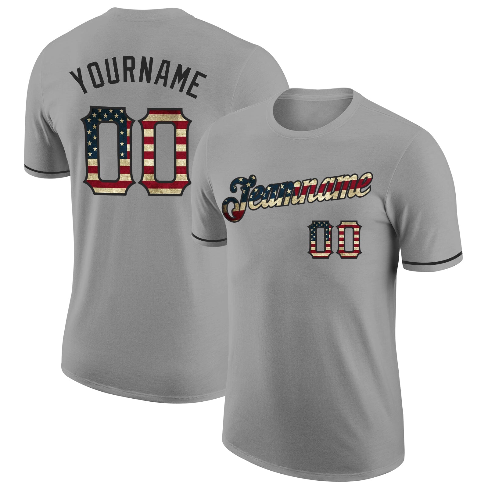 Custom Gray Vintage USA Flag-Black Performance T-Shirt - Main View