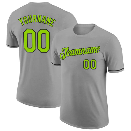 Custom Gray Neon Green-Black Performance T-Shirt - Main View