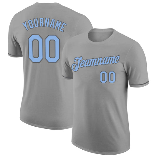 Custom Gray Light Blue-Steel Gray Performance T-Shirt - Main View