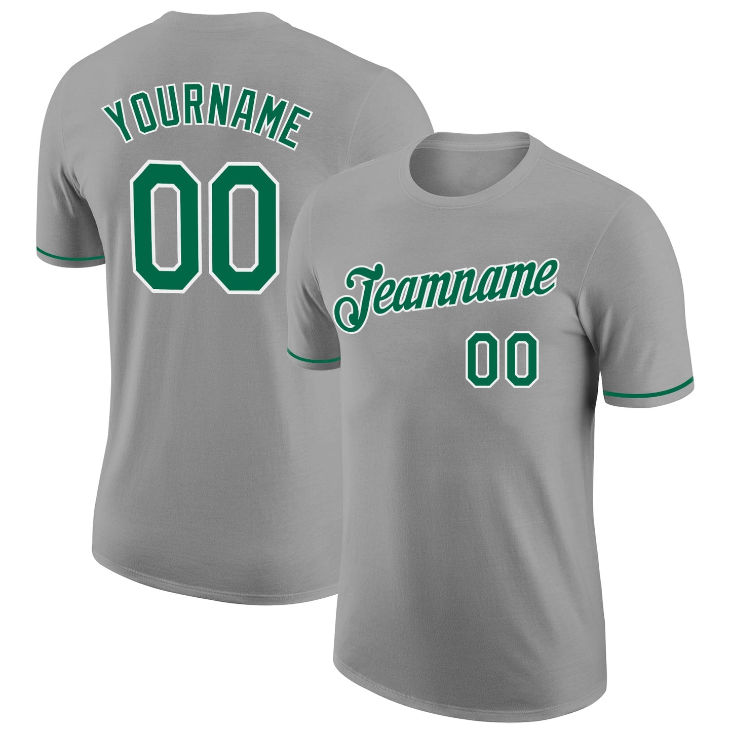 Custom Gray Kelly Green-White Performance T-Shirt - Main View