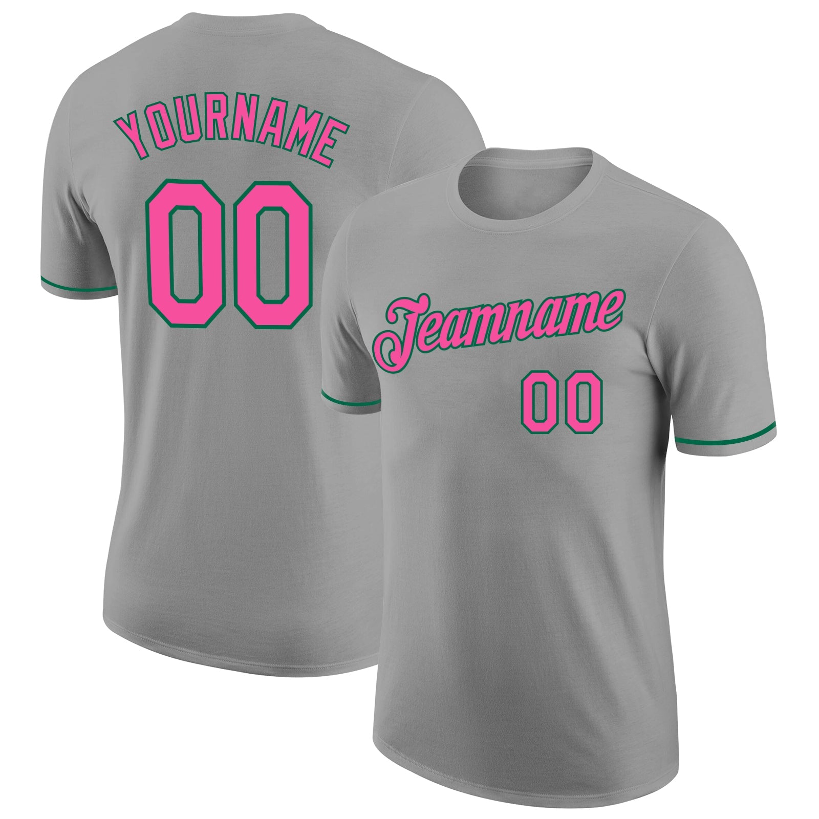 Custom Gray Pink-Kelly Green Performance T-Shirt - Main View