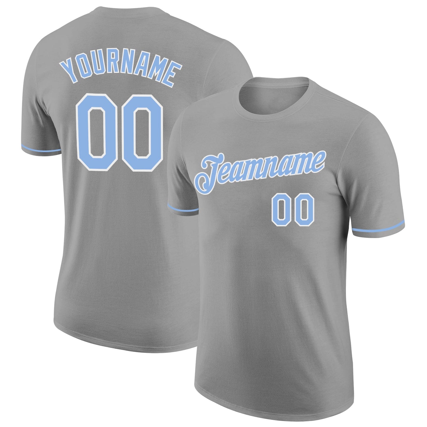 Custom Gray Light Blue-White Performance T-Shirt - Main View