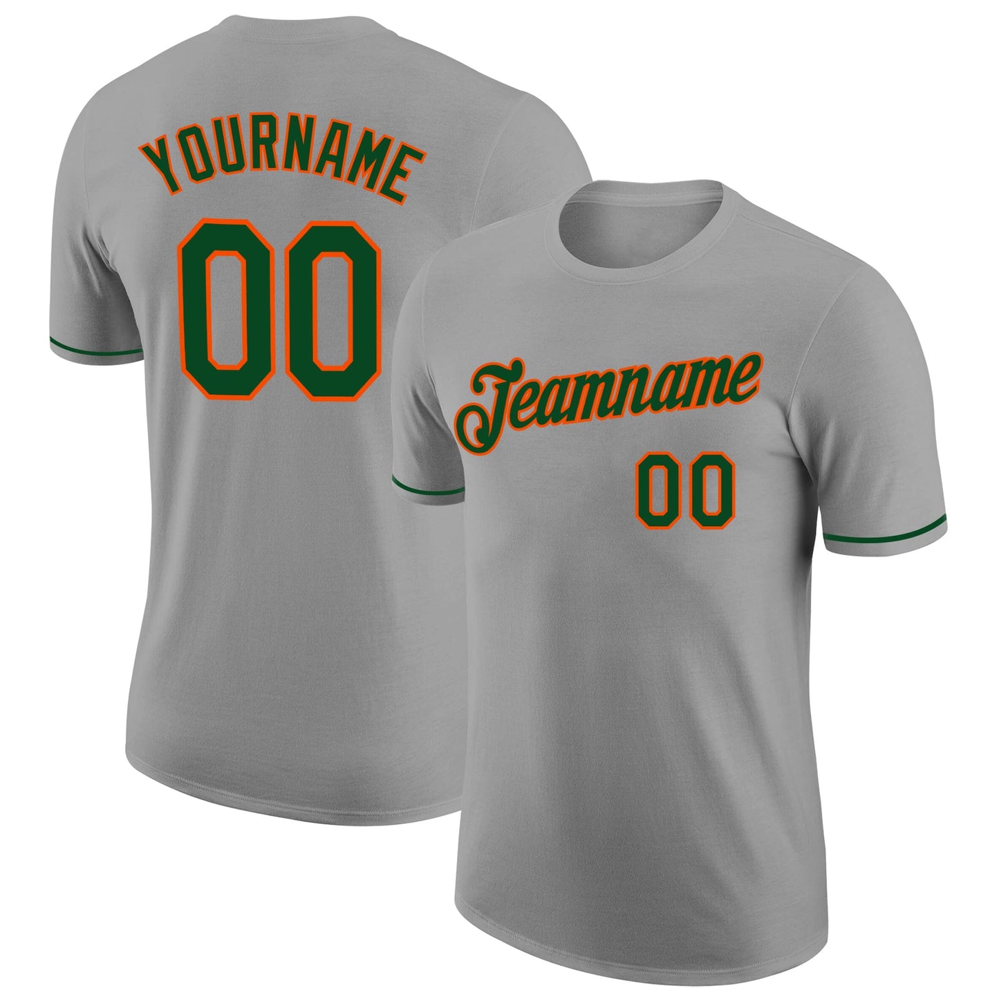 Custom Gray Green-Orange Performance T-Shirt - Main View