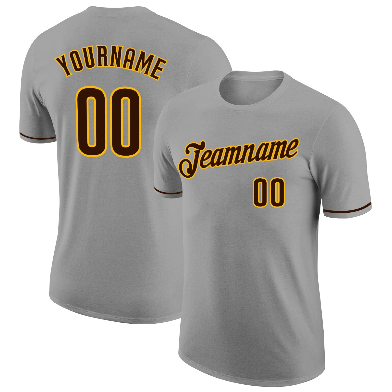 Custom Gray Brown-Gold Performance T-Shirt - Main View