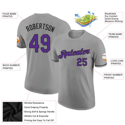Custom Gray Purple-Black Performance T-Shirt view 2