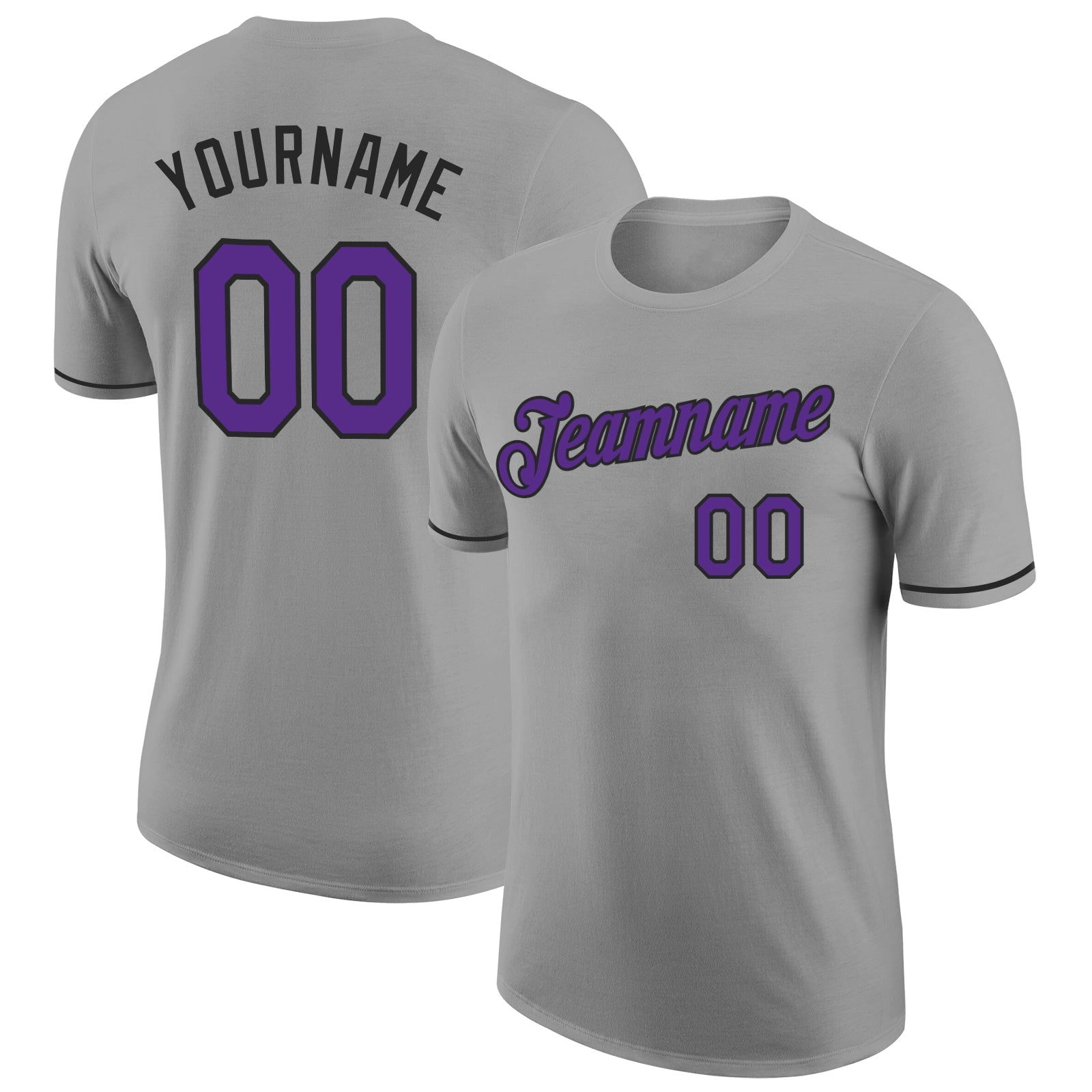 Custom Gray Purple-Black Performance T-Shirt - Main View