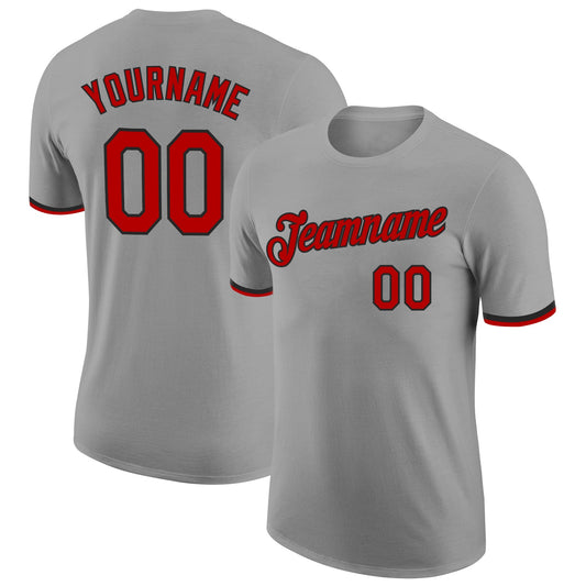 Custom Gray Red-Black Performance T-Shirt - Main View