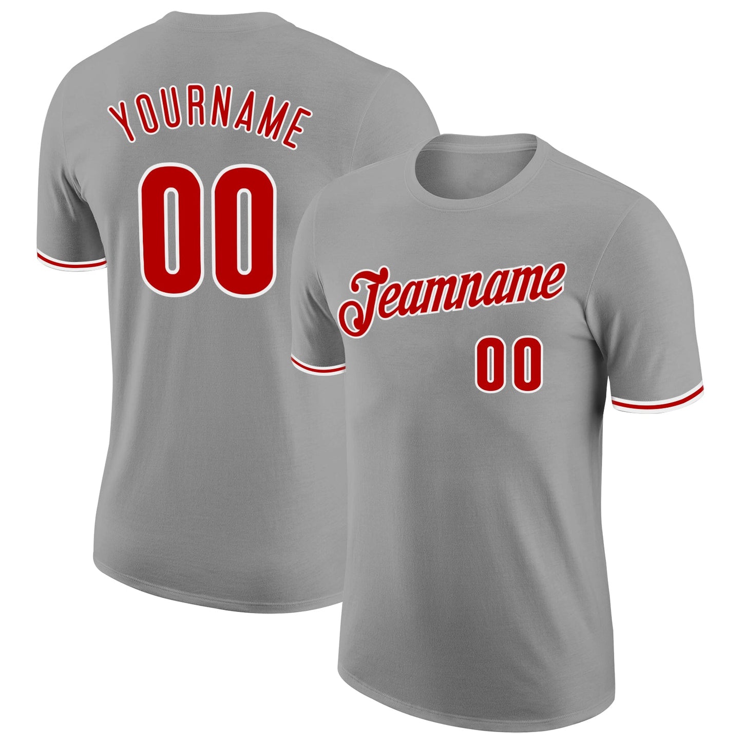 Custom Gray Red-White Performance T-Shirt - Main View
