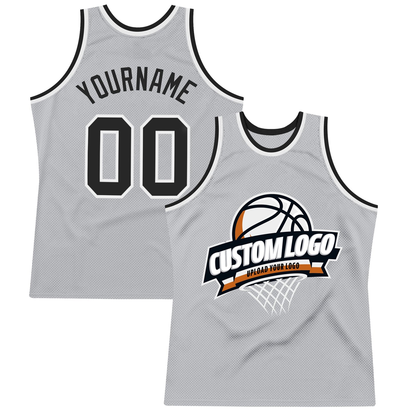 Custom Gray Black-White Authentic Throwback Basketball Jersey - Main View