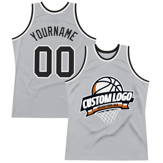 Custom Gray Black-White Authentic Throwback Basketball Jersey - Main View