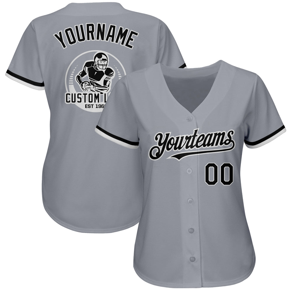 Custom Gray Black-White Authentic Baseball Jersey view 2