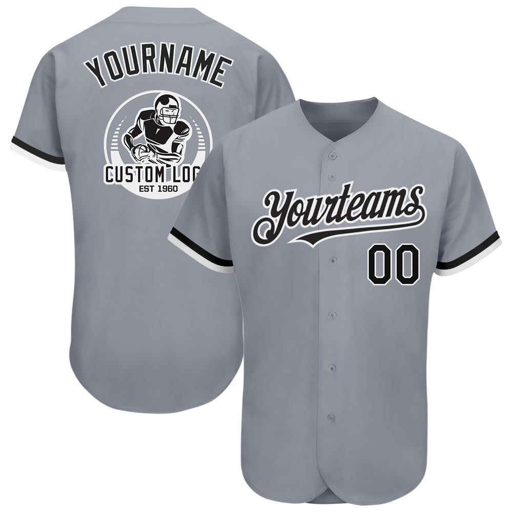 Custom Gray Black-White Authentic Baseball Jersey - Main View