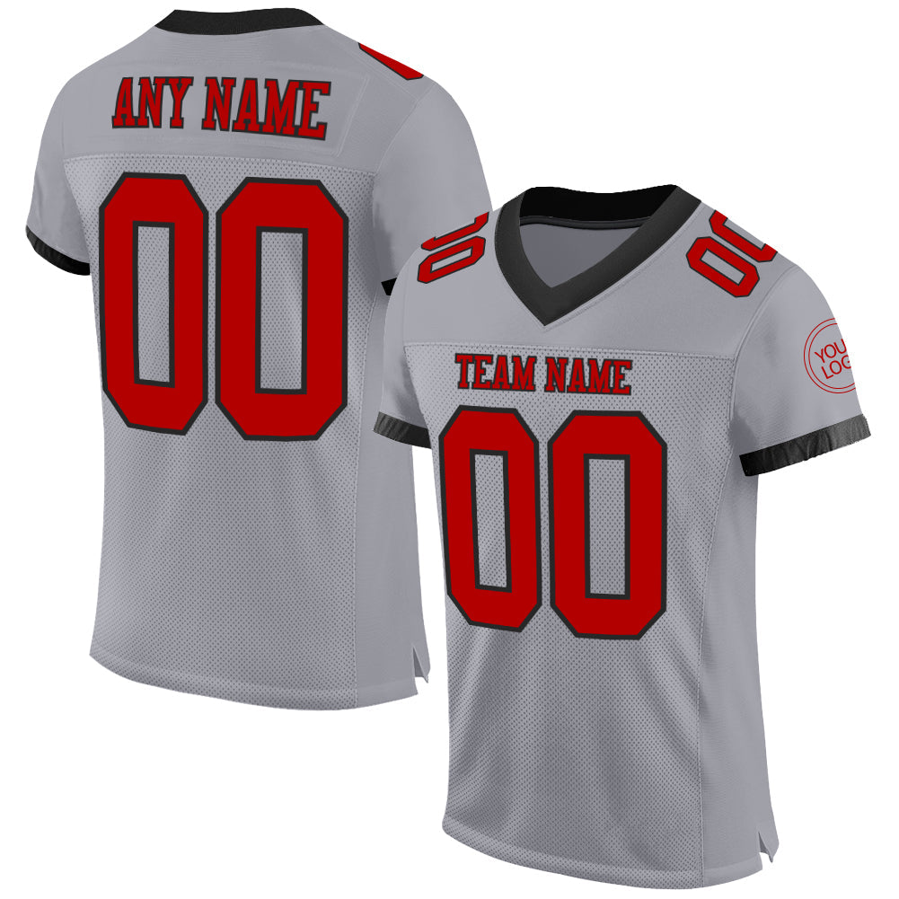 Custom Gray Red-Black Mesh Authentic Football Jersey - Main View