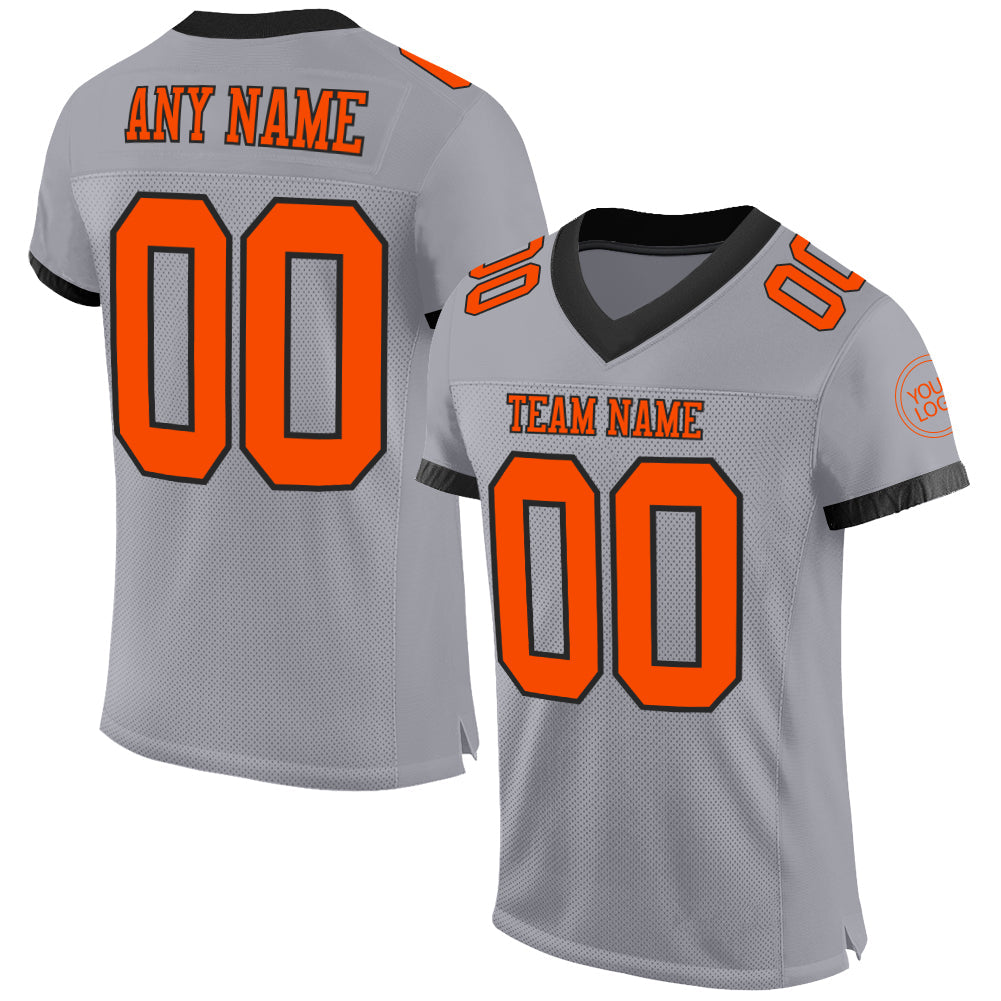 Custom Gray Orange-Black Mesh Authentic Football Jersey - Main View