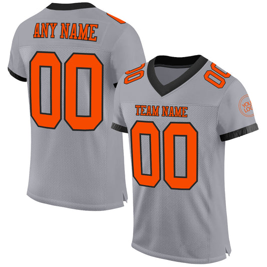 Custom Gray Orange-Black Mesh Authentic Football Jersey - Main View