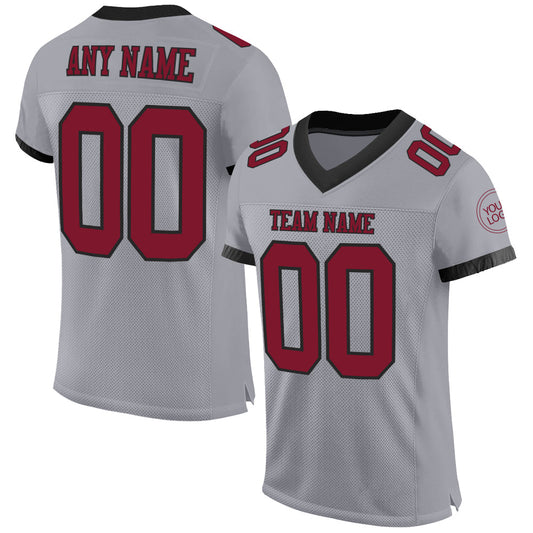 Custom Gray Crimson-Black Mesh Authentic Football Jersey - Main View