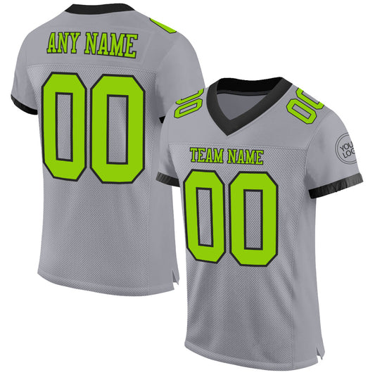 Custom Gray Neon Green-Black Mesh Authentic Football Jersey - Main View