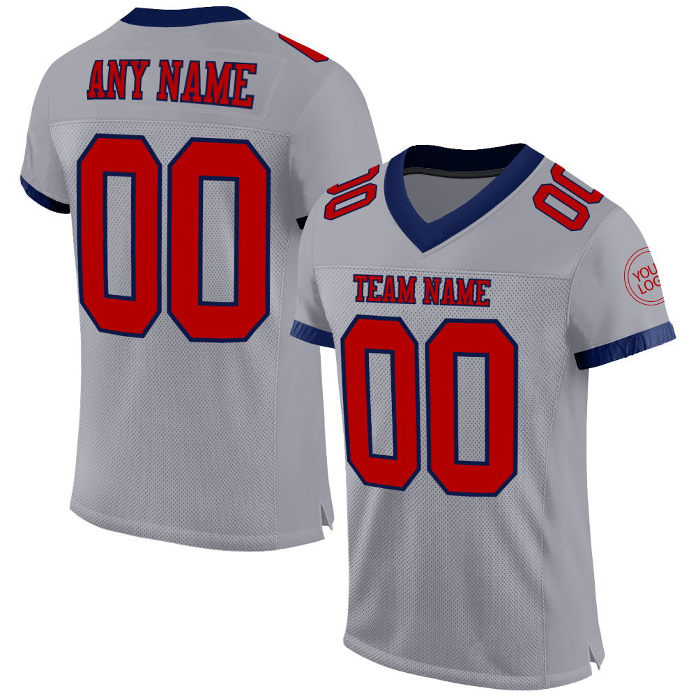 Custom Gray Red-Navy Mesh Authentic Football Jersey - Main View