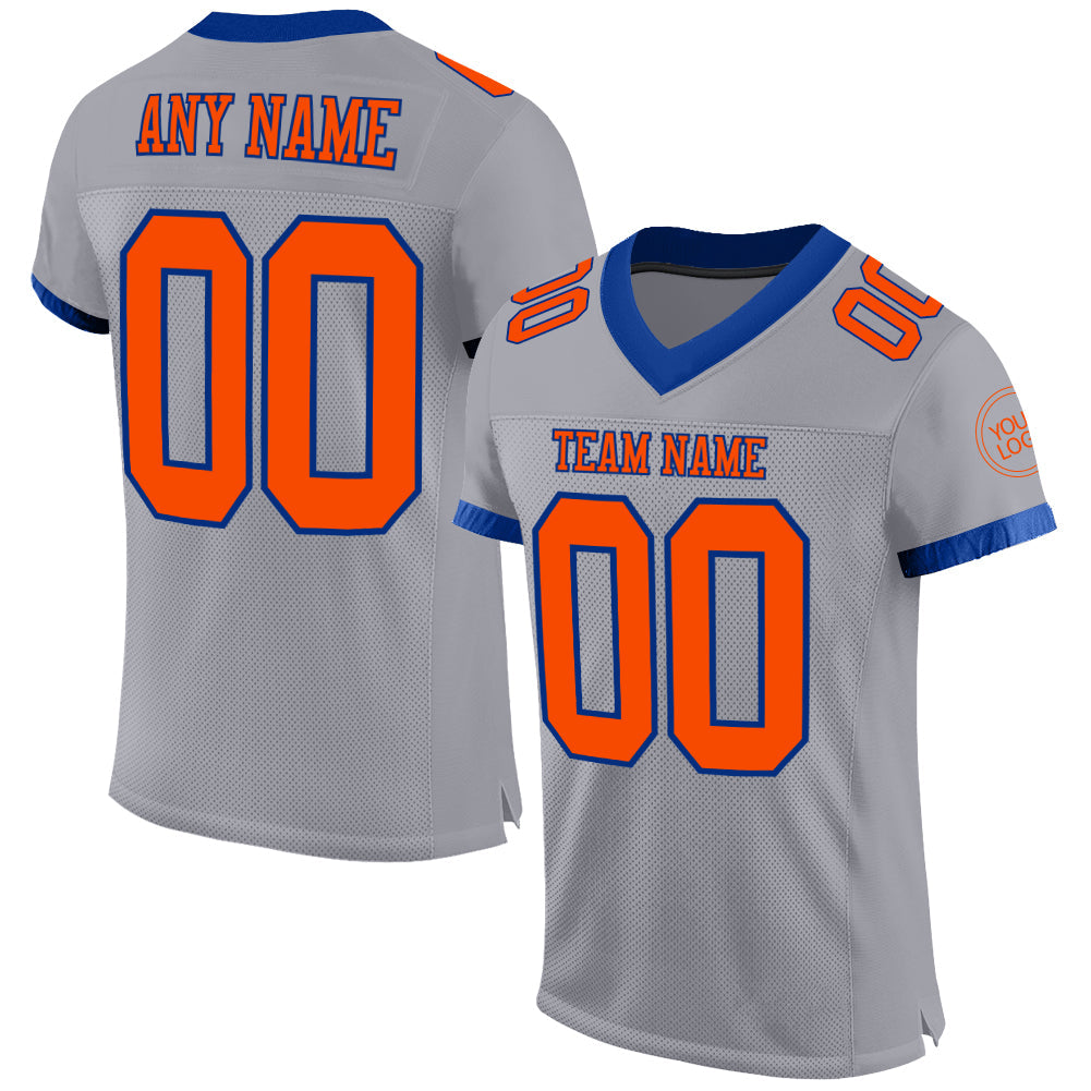 Custom Gray Orange-Navy Mesh Authentic Football Jersey - Main View