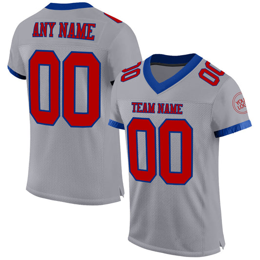 Custom Gray Red-Royal Mesh Authentic Football Jersey - Main View
