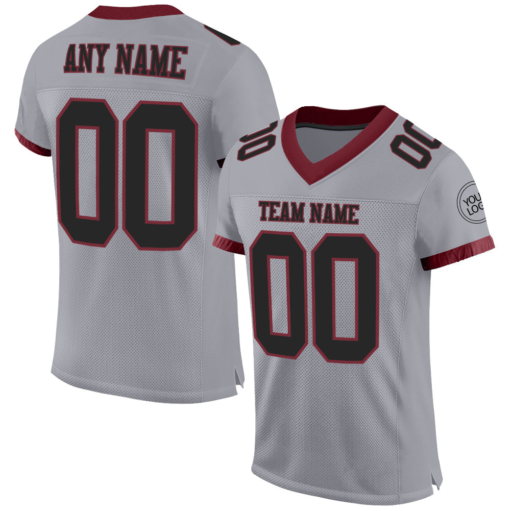 Custom Gray Black-Burgundy Mesh Authentic Football Jersey - Main View