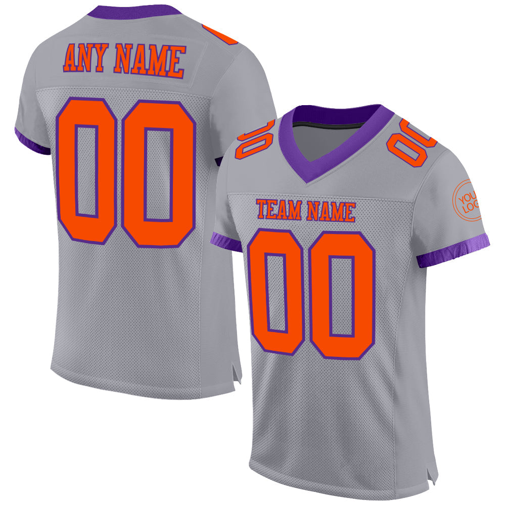 Custom Gray Orange-Purple Mesh Authentic Football Jersey - Main View